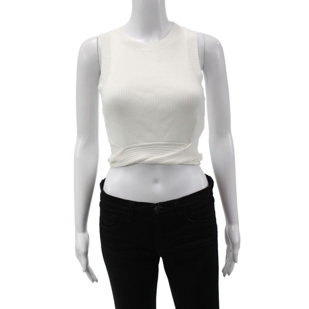 Sovere Women Cropped Tank White Crew Neck Sleeveless Viscose Minimalist Size S
